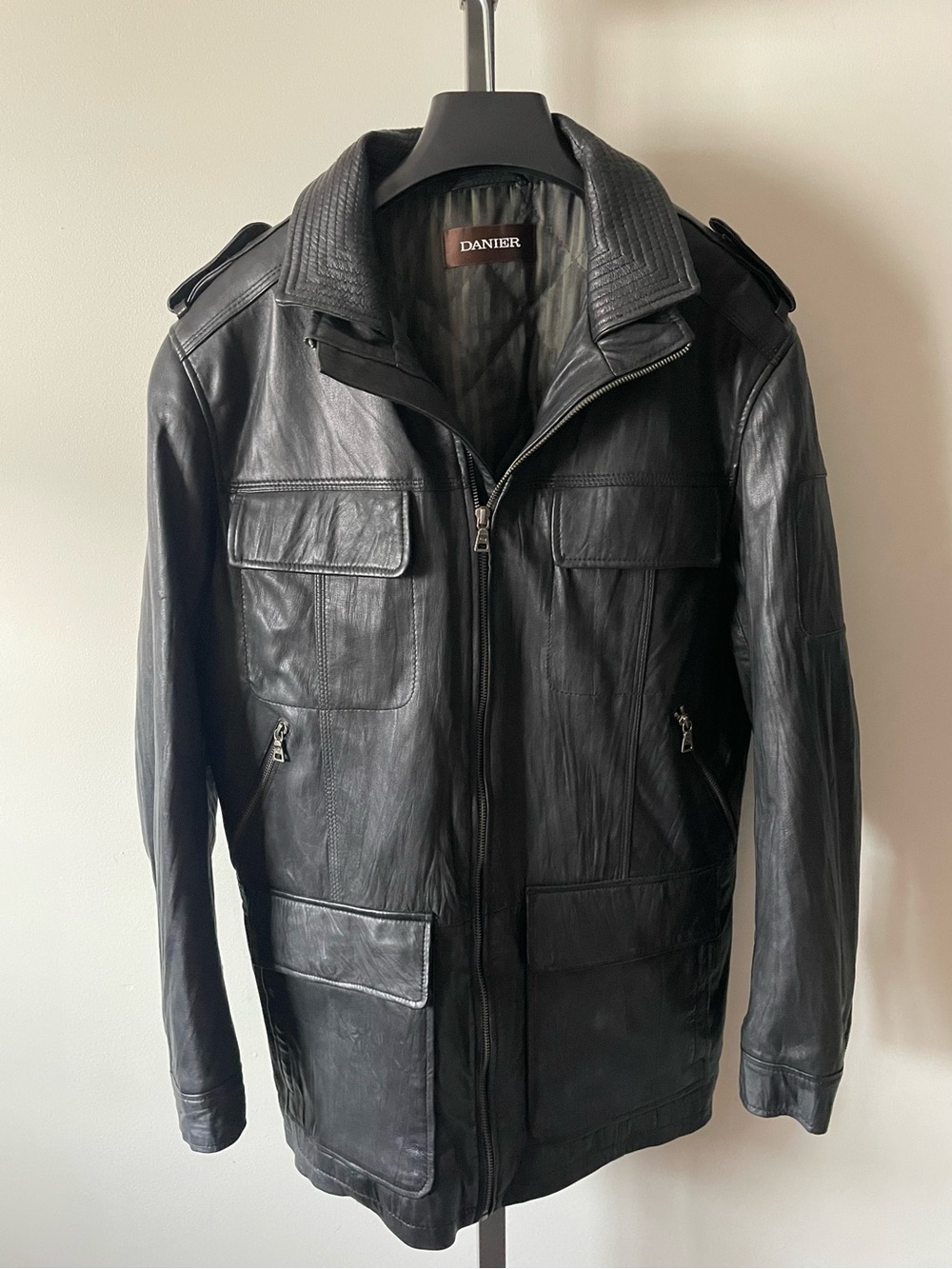 Y2K Vintage Danier 100% Leather Longline Utility Field Jacket Long Mens